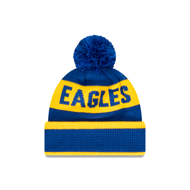 West Coast Eagles Beanie - AFL Waffle Wordmark Pom Knit - New Era